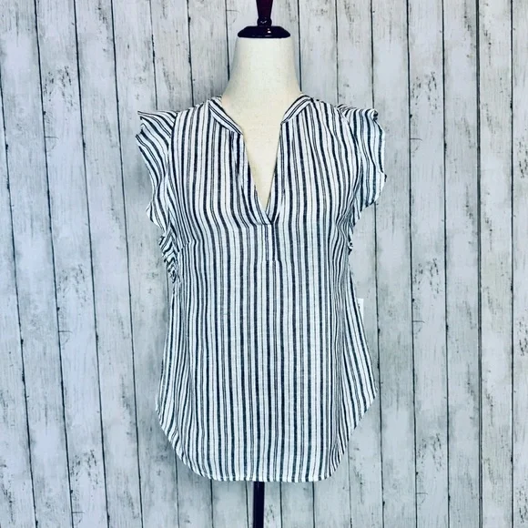 Old Navy | Linen-Cotton Striped Flutter Sleeve Top - Picture 12 of 12